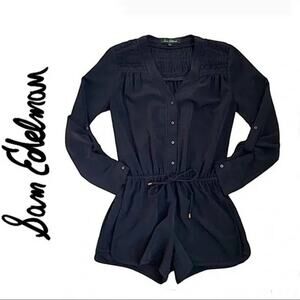Sam Edelman navy crocheted lace long sleeve shorts‎ romper size medium